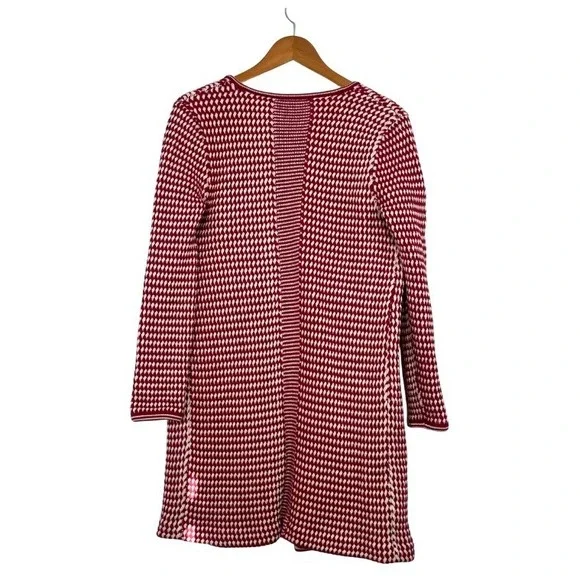 Talbots Pure Merino Wool Red Ivory Textured Knit Open Long Cardigan Classic Chic - Picture 5 of 7